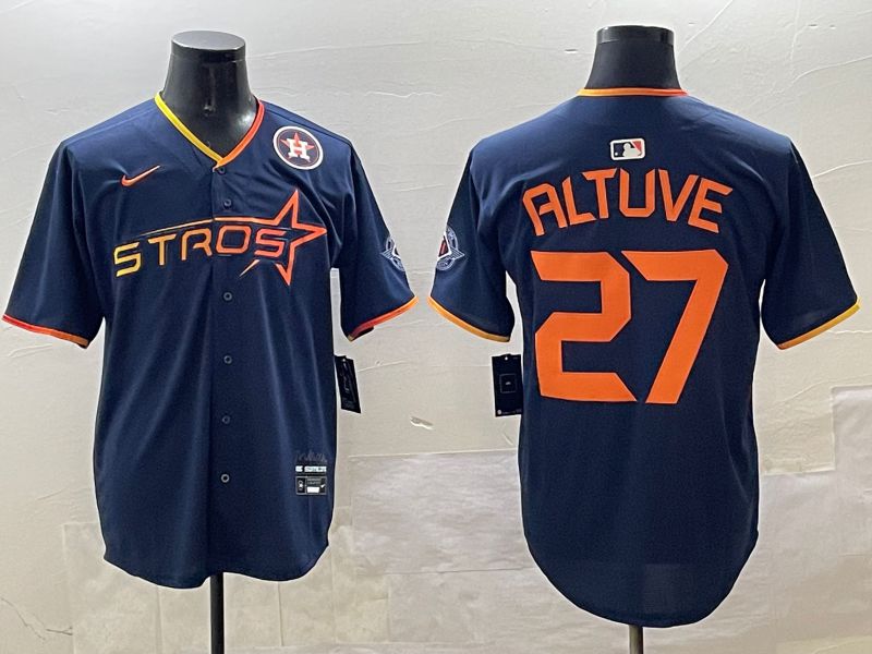 Men Houston Astros #27 Altuve Drak Blue Three generations Joint Name 2025 Nike MLB Jersey style 9